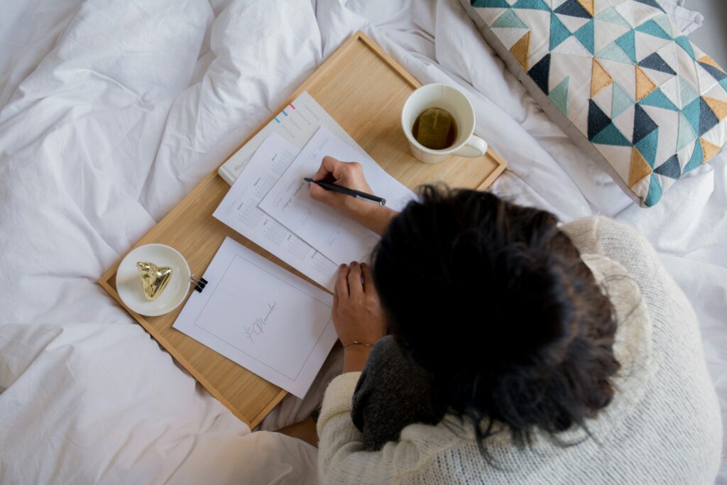 Healthy sleep habits with evening journaling routine